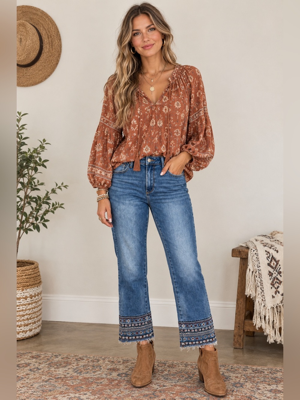 Driftwood Colette Blue Embroidered Hem Women’s Jeans